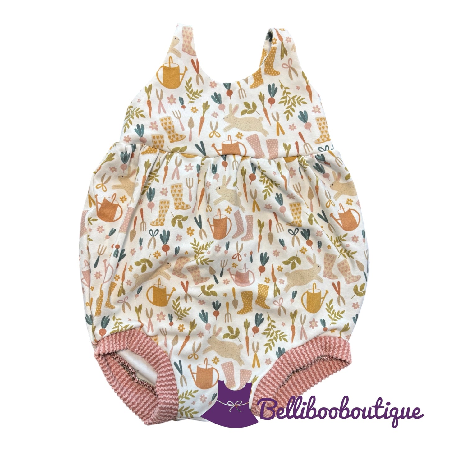 Baby Bunny Bubble Romper 12 Months | Handmade Cotton Knit Garden Bunny Romper