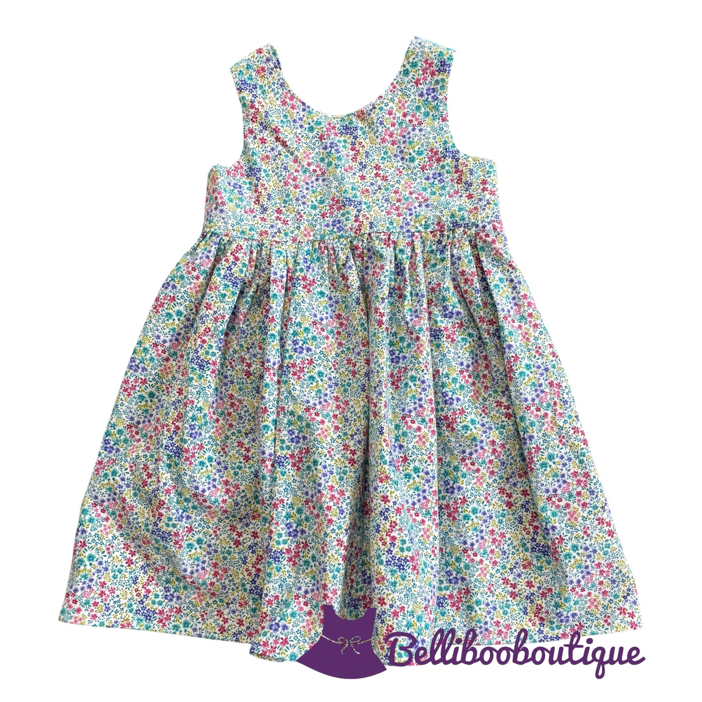 Size 5 Floral Sundress Handmade Cotton Woven Dress Pink Purple Aqua Sleeveless Summer Dress Girls Clothing