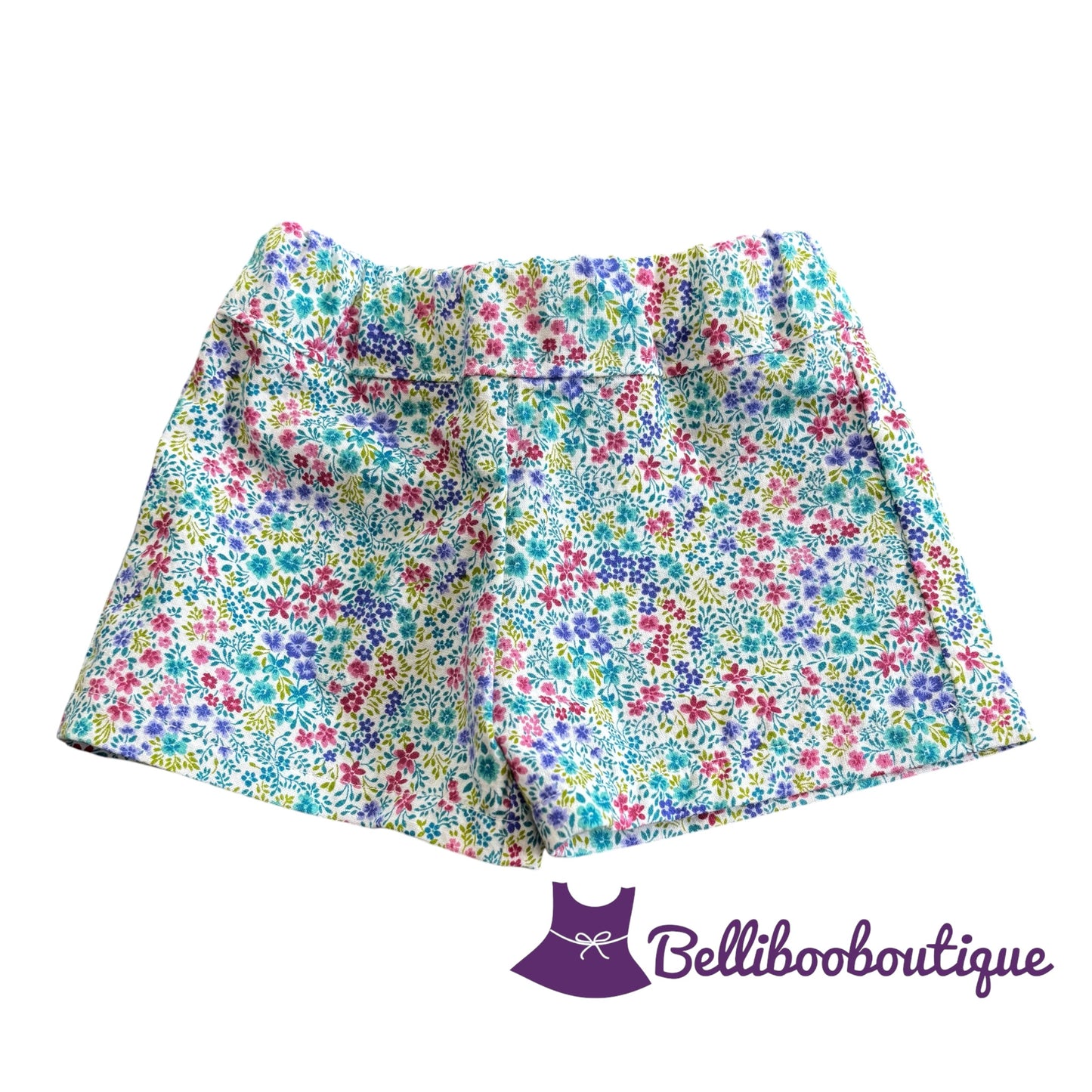 Size 12 Months Floral Shorts Handmade Cotton Woven Baby Shorts Aqua Purple Burgundy White Elastic Waist Summer Clothing