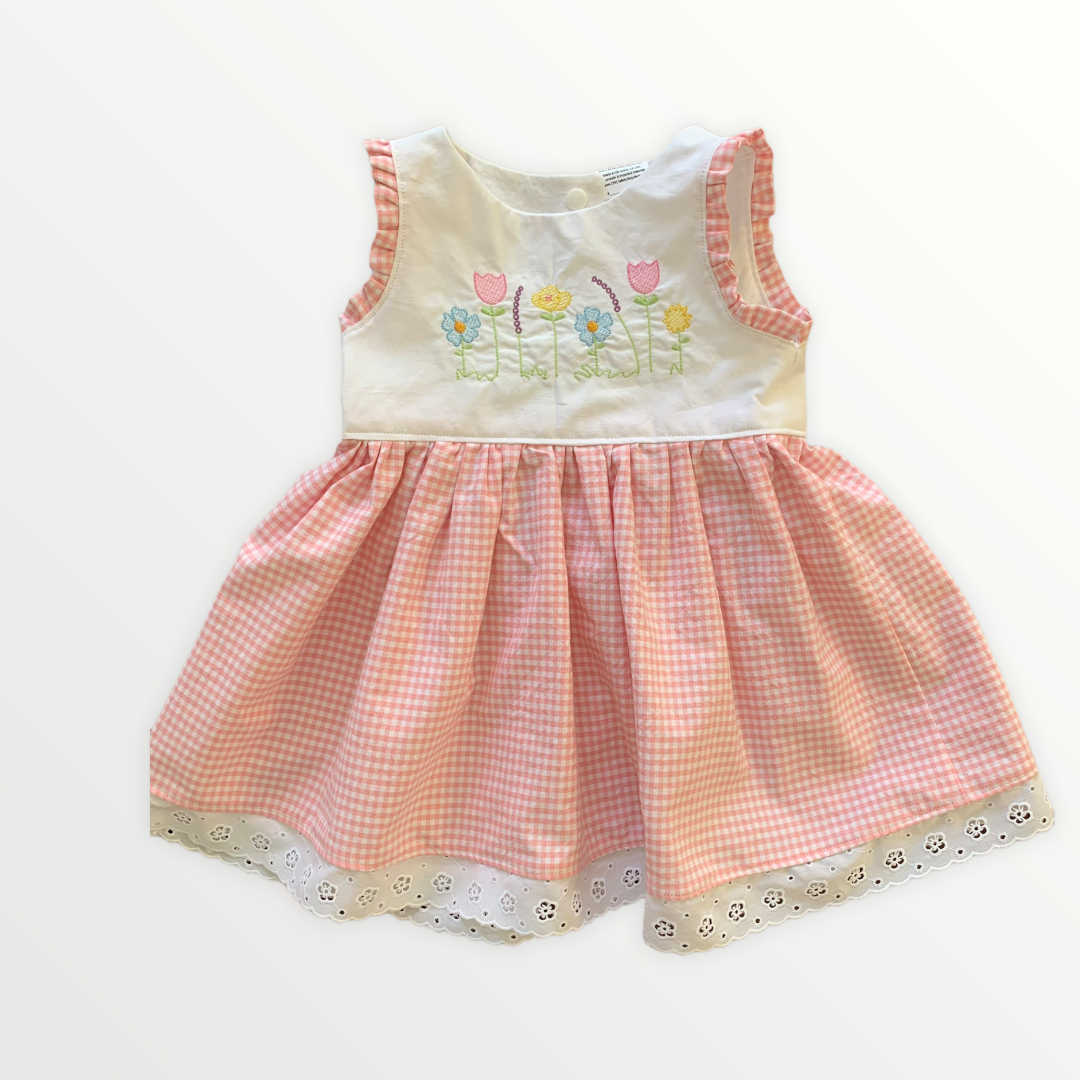 Dress - Embroidered Pink Gingham