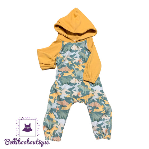 Hooded Romper-Dinosaurs 3M-6M