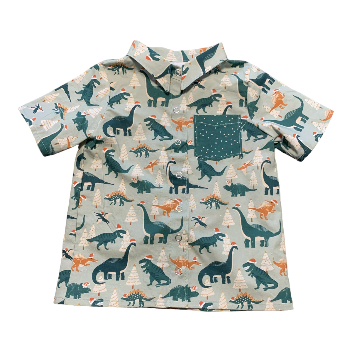 Holiday Dinosaurs Short Sleeved Button down 3T