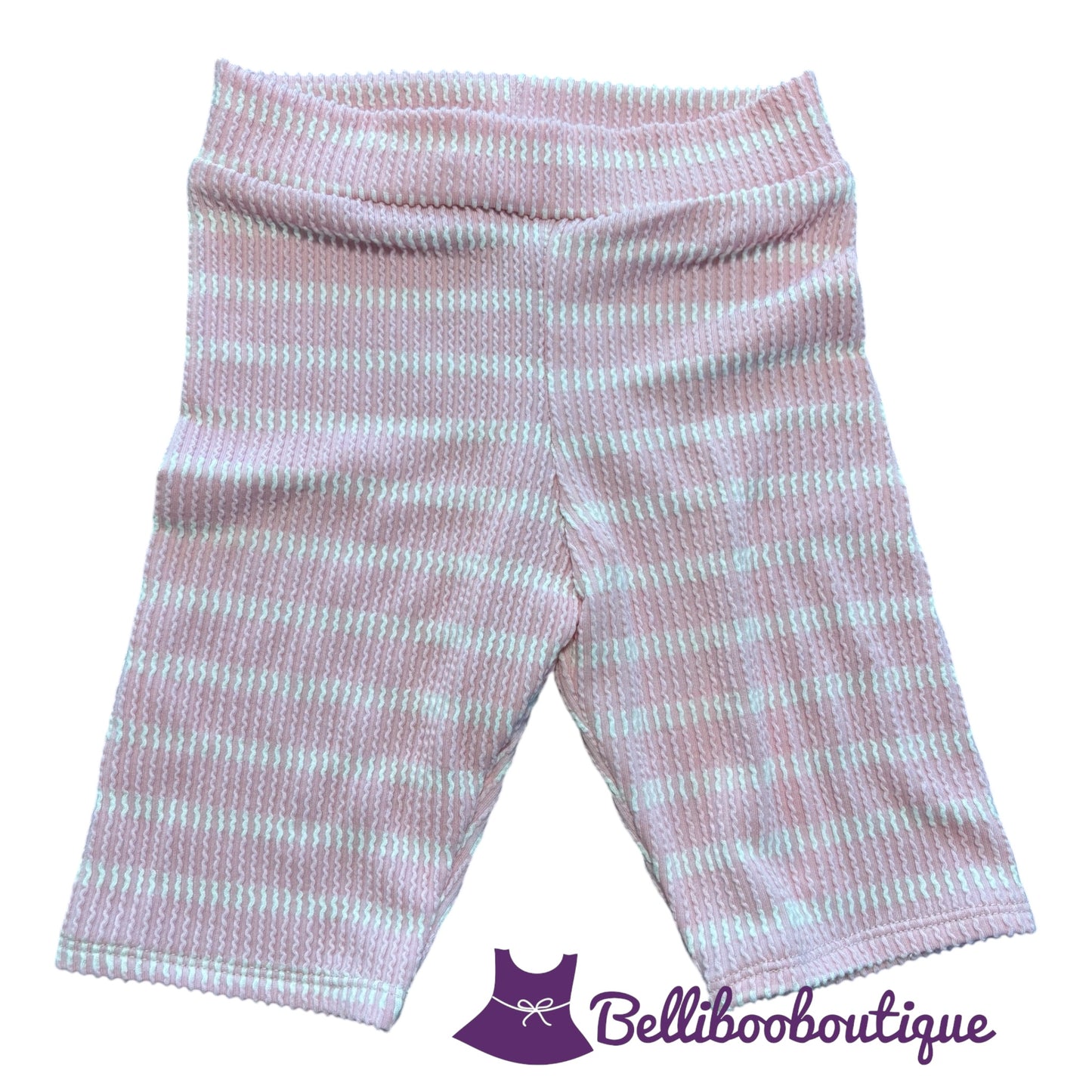 Girls Pink & White Striped Shorts | Urban Rib Knit | Handmade Boutique Shorts | Size 7