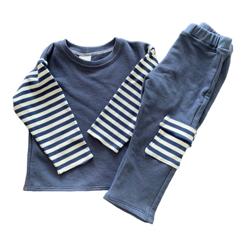 Two piece sweat outfit-Blue w/Stripes 2T