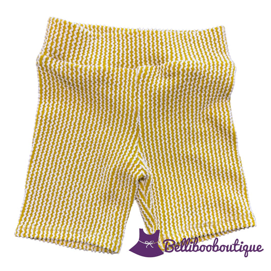 Baby Yellow Bike Shorts 12 Months | Handmade Yellow & White Striped Urban Rib Shorts