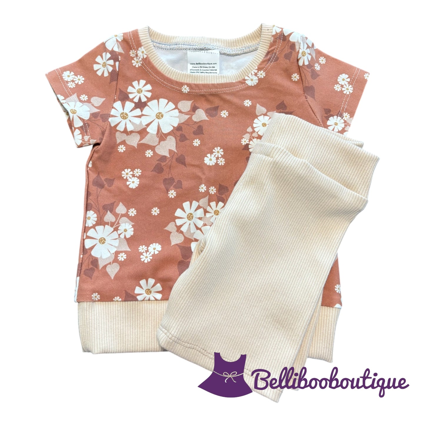 Two piece outfit - Floral top with rib bloomers 12M