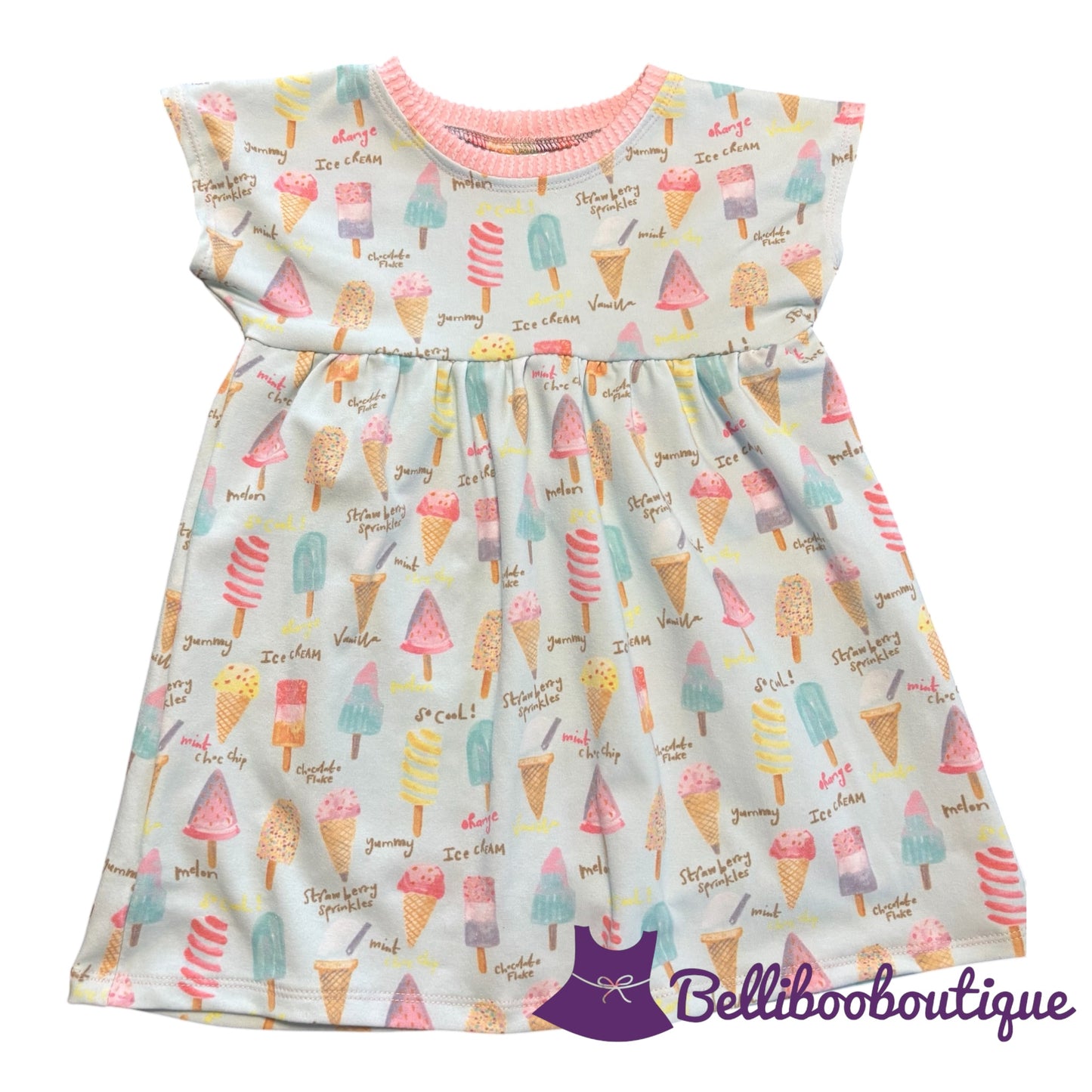 Handmade Ice Cream Dress Size 2T | Light Blue Cotton Knit Summer Dress for Toddler