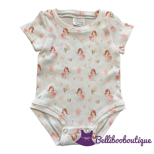 Comfy Fairy Baby Onesie 6 Months | Handmade Pink Fairy Rib Knit Short Sleeve Bodysuit